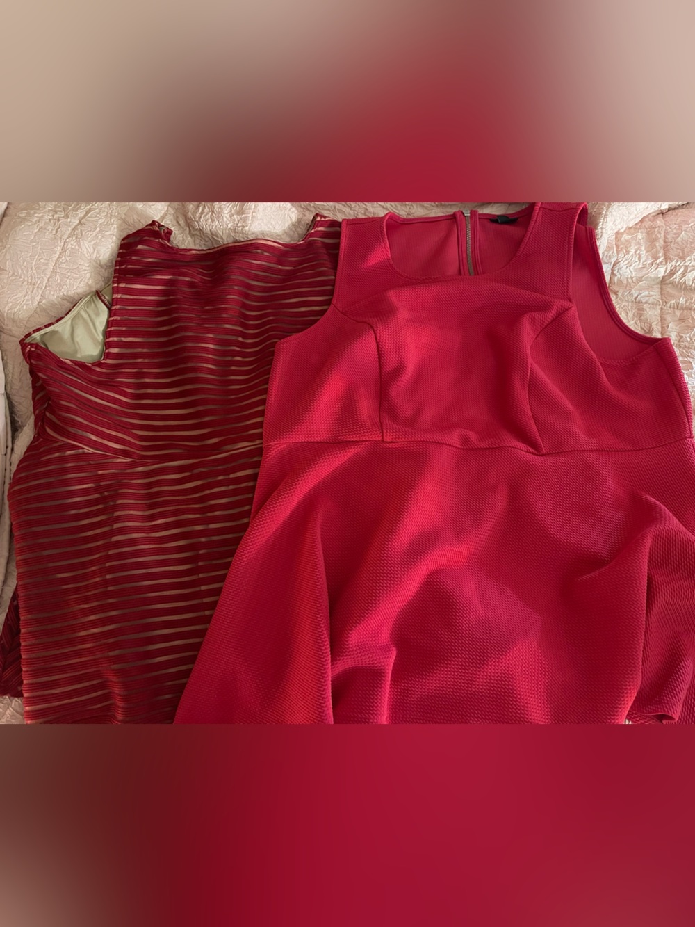 Red Sleeveless Tops Knit Textured & Sheer Stripe